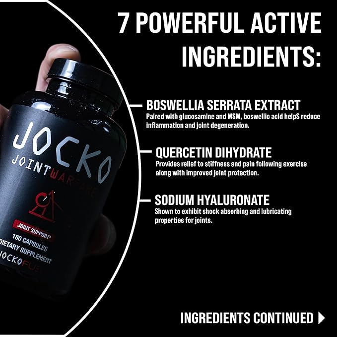Jocko Fuel Joint Support Supplement - Glucosamine MSM for Joint Pain Mobility &amp Flexibility w/Turmeric &amp Boswellia (180 Capsules)