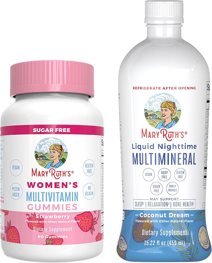 MaryRuth's Multivitamin Gummies for Women (Strawberry) &amp Liquid Nighttime Multimineral (Coconut 15.22oz) | Clean Label Project Verified® | USDA Organic &amp Vegan | Beauty Sleep &amp Overall