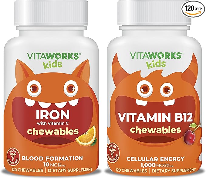 Kids Iron 10mg + Vitamin C Chewables + Vitamin B12 Chewables Bundle