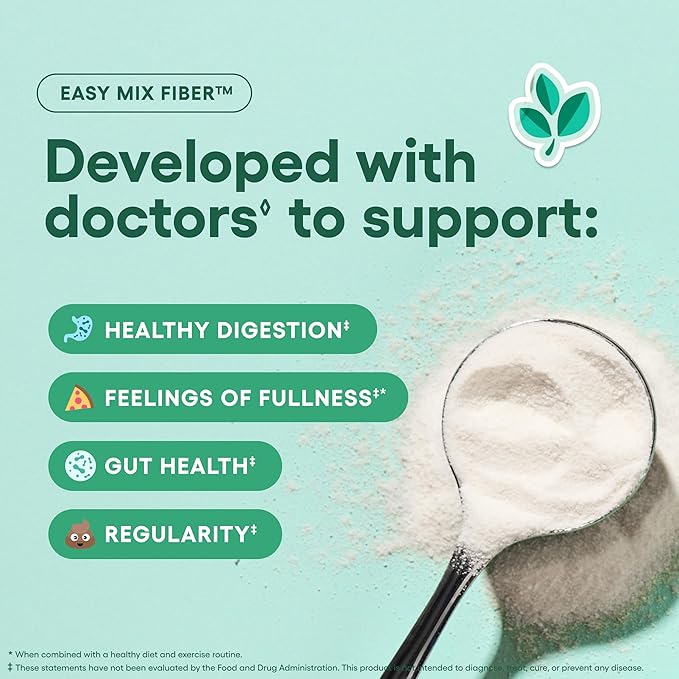 Physician's CHOICE Easy Mix Fiber for Digestive Health &amp Regularity - No Grit Sugar Free &amp Tasteless - Daily Prebiotic Soluble Fiber Powder Supplement for Women and Men - Unflavored - 7.1oz