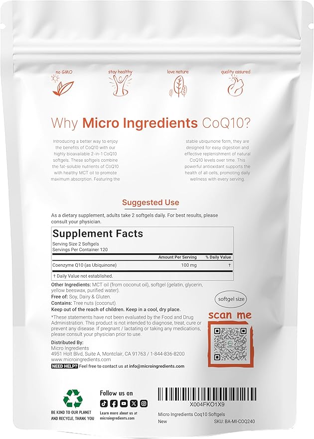 Micro Ingredients Vitamin D3 5000iu + K2 100mcg &amp CoQ10 100mg Softgels Bundle 2 Pack | Essential Sunshine Vitamins | High Absorption Ubiquinone with Coconut MCT Oil