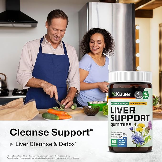 BIO KRAUTER® 9-in-1 Liver Detox with Vitamin C Milk Thistle Turmeric Dandelion Root Beet Root Chanca Piedra for Liver Support - Vegan Liver Supplement 60 Gummies 30 Days of Supply - Non-GMO