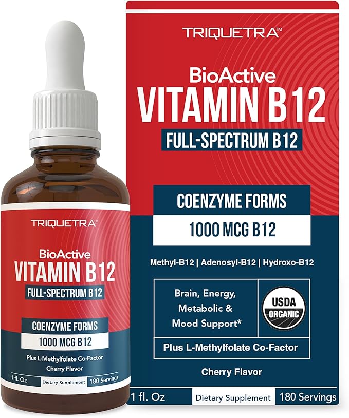 BioActive Vitamin B12 1000 mcg | Contains 3 BioActive Forms B12 Plus Methylfolate Cofactor - Methyl B12 Adenosyl B12 &amp Hydroxy B12 | Sublingual Form Cherry Flavor Organic Vegan (180 Servings)