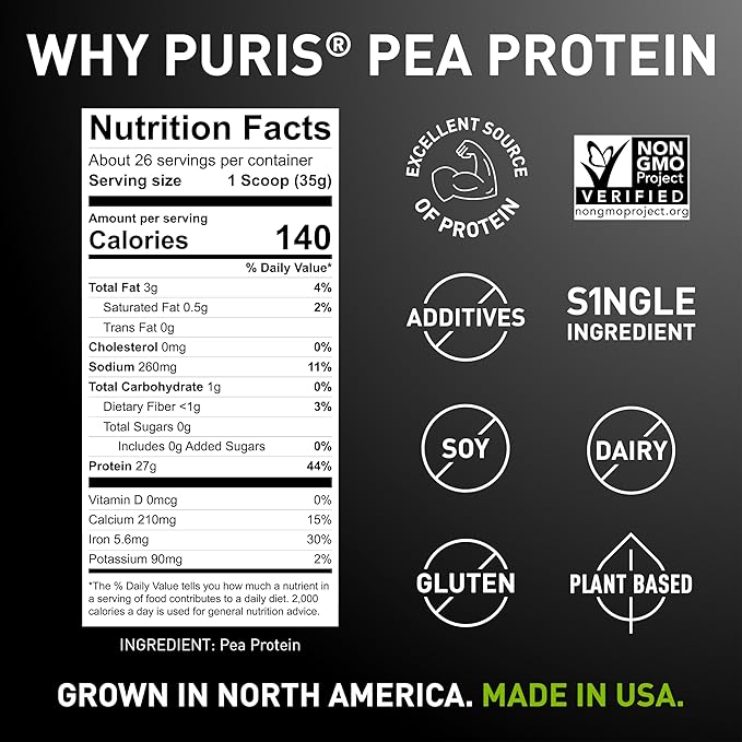 PURIS Pea Protein Powder – Plant-Based Vegan | 27g Per Serving | Dairy Soy and Gluten-Free | Clean Label Non-GMO | Smooth Neutral Taste | Great for Shakes Smoothies Baking (3 Pack Unflavored)
