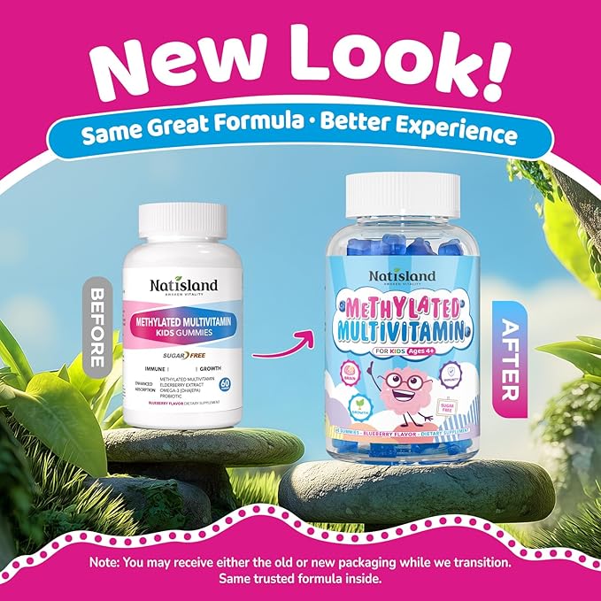 Kids Methylated Multivitamin - MTHFR Multivitamin for Kids &amp Teens 4+ L Methylfolate &amp B12 13 Vitamins Vegan Omega-3 Zinc Probiotics &amp Elderberry Immune Support Brain Health Sugar-