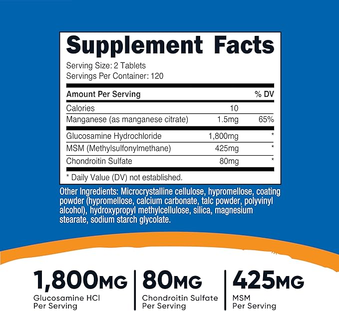 Nutricost Glucosamine 1800mg with Chondroitin &amp MSM 240 Tablets 120 Servings - Non-GMO Gluten Free