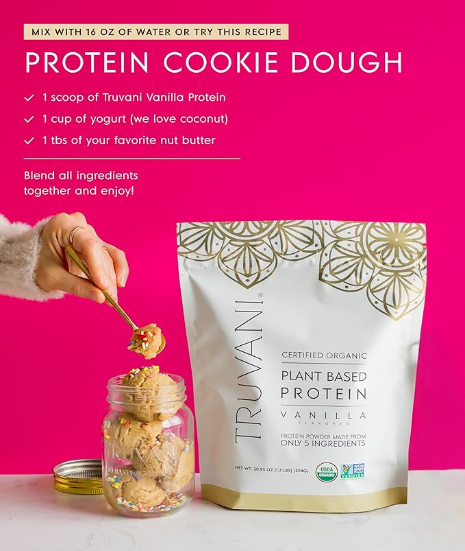 Truvani Organic Plant Based Protein Powder | Vanilla | 20g Pea Protein | 18 Servings | Vegan &amp Keto | Gluten &amp Dairy Free | Low Carb | No Added Sugar