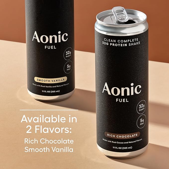 Aonic Fuel 32g Protein Shake 5g Fiber Lactose-Free Complete Amino Acid Profile No Added Sugar Made with Real Vanilla 11 fl oz (Pack of 12) - Smooth Vanilla