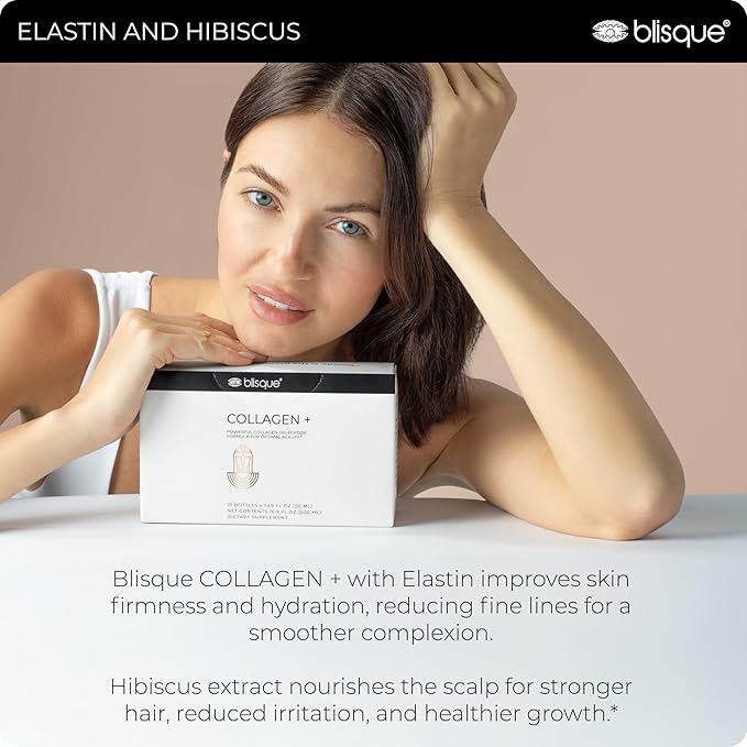 Blisque - Liquid Collagen Tri-Peptide Complex | with Biotin and Hyaluronic Acid | for Hair Skin and Nails | 10 Bottles | 10-Day Supply