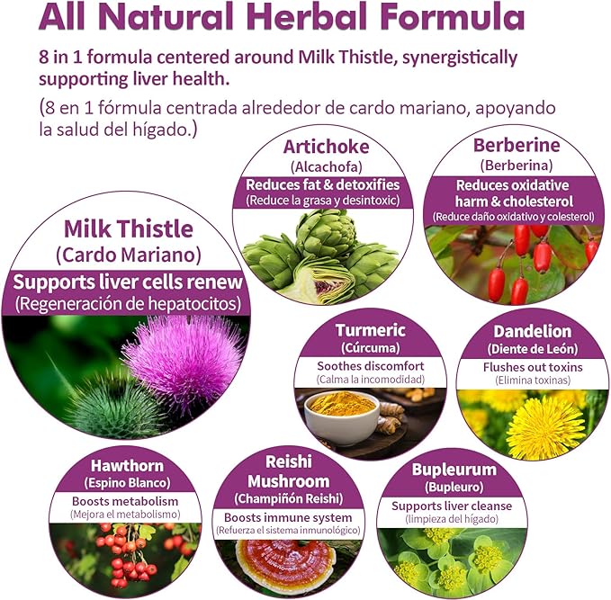 Milk Thistle &amp Artichoke Extract Liver Support Drops for Fatty Liver Alcachofa Curcuma y Cardo Mariano para el Higado Graso Berberina para Bajar de Peso Liver Detox &amp Repair Formula.2oz