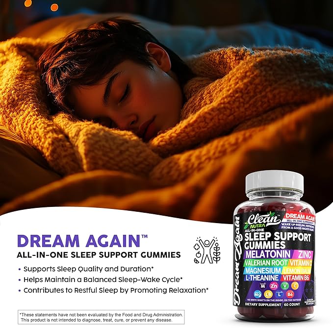 Clean Nutra Melatonin Gummies 10mg | Sleep Aid Valerian Root L-Theanine Vitamin B6 C Lemon Balm Magnesium Hibiscus Beta Carotene Saffron &amp Chamomile Rest Support Supplement Raspberry Flavor