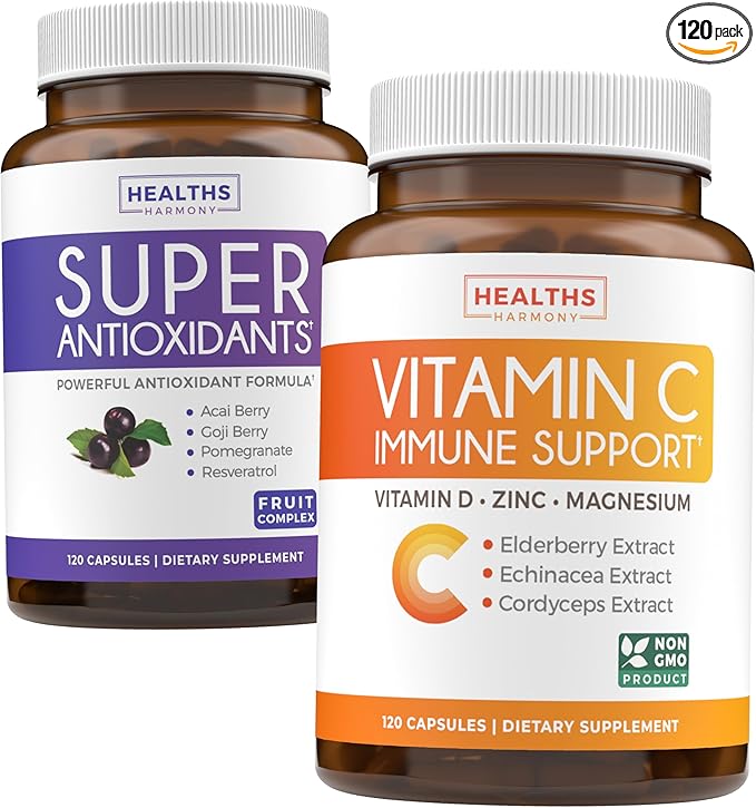 Antioxidants &amp Immune Support (2-Month Supply) Immune Vitality Blend - Super Antioxidants - Powerful Super Food Daily Blend (120 Caps) &amp Immune Support Supplement with Elderberry Vitamin C and