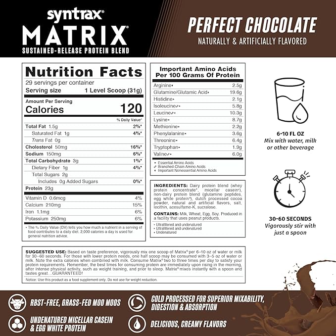 Syntrax Nutrition Matrix - Sustained-Release Protein Blend Perfect Chocolate 2 lbs.