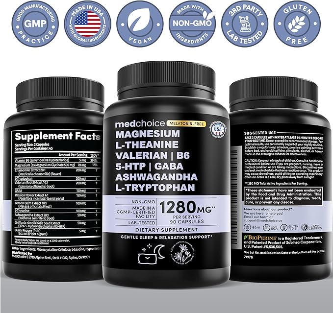 12-in-1 Sleep Support Capsules - Melatonin-Free Non-Habit Forming Sleep Supplement with a Balanced Blend of Magnesium Ashwagandha L-Tryptophan Valerian Root GABA 5-HTP (90 Capsules Pack of 2)