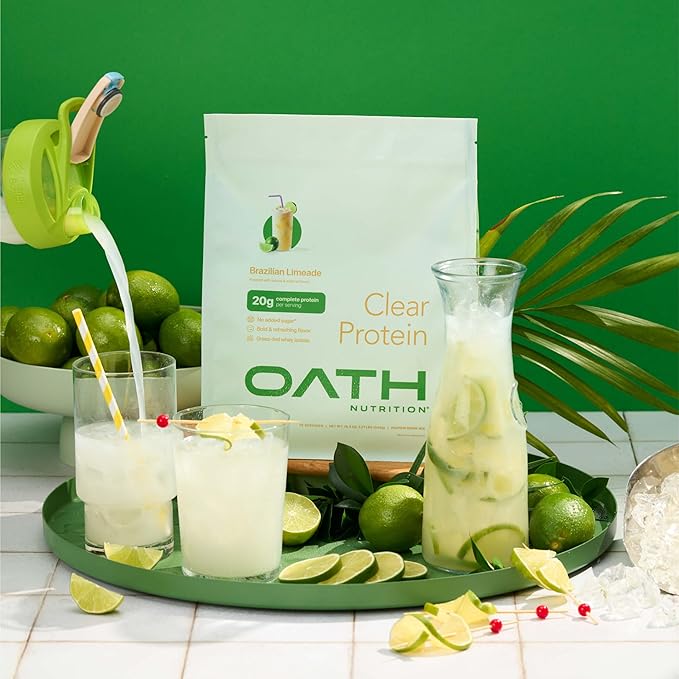 Oath Nutrition Clear Whey Isolate Protein Powder Brazilian Limeade 20g Complete Protein per Serving No Added Sugar Grass-Fed 18 Servings
