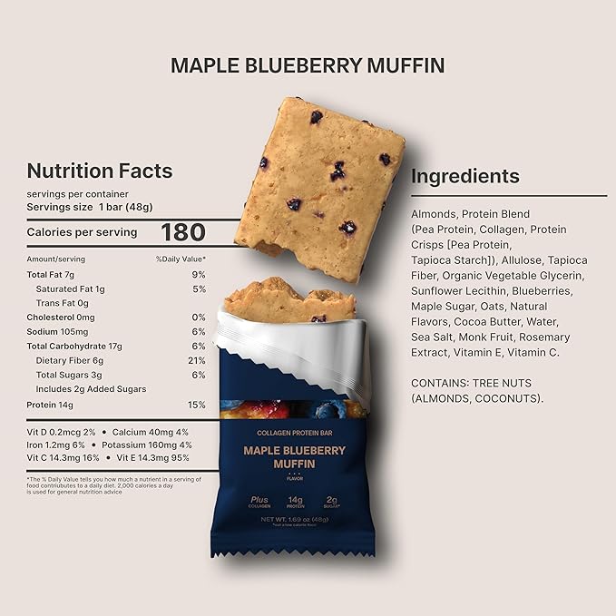 Stars + Honey Protein Bars Maple Blueberry Muffin 14g Protein 3g Sugar with Collagen Peptides Dairy Free Soy &amp Gluten Free Snacks Keto Friendly No Seed Oils or Sugar Alcohols 10 Pack