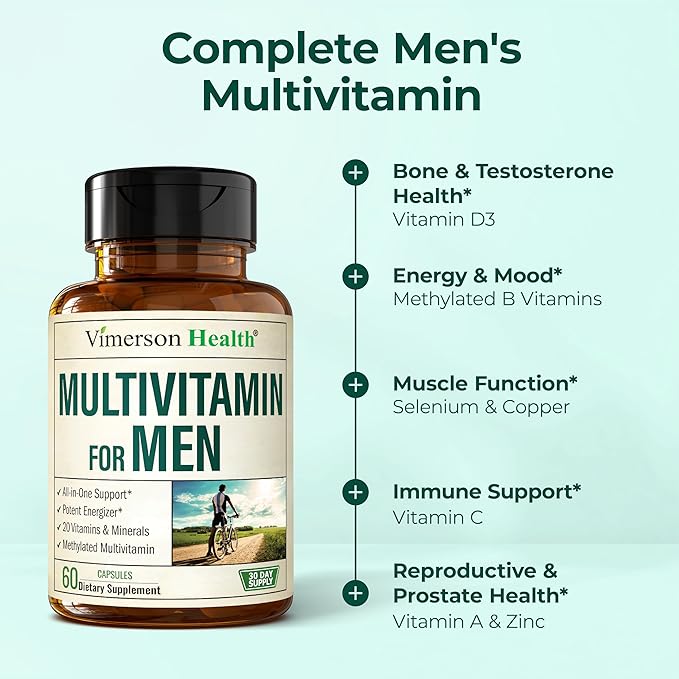 Multivitamin for Men with Methylated Vitamins and Chelated Minerals for Energy Focus and Immune Health – Premium Daily Mens Multivitamins &amp Multiminerals – 60 Capsules