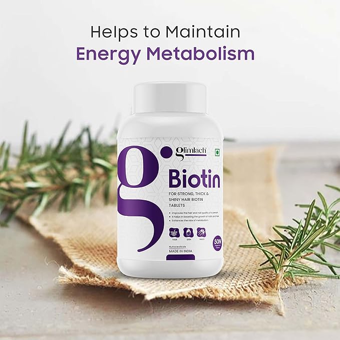GLIMLACH Biotin 10000mcg Hair Growth Supplement for Men &amp Women 250 Veggie Tablets (Pack of 5 50 Tablets Each Jar)