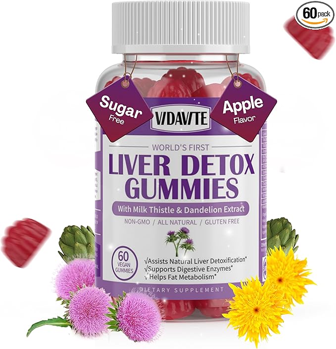 Liver Cleanse Detox &amp Repair Gummies — Sugar-free US-Made 1500mg Milk Thistle Supplement with Artichoke Dandelion and 20+ Herbs — Liver Support Supplement for Men &amp Women(60 Vegan Gummies)