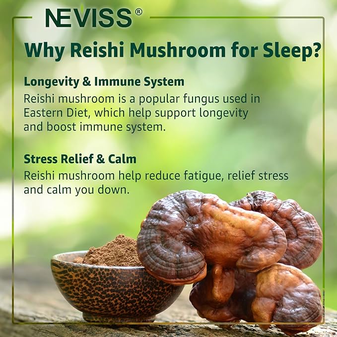 NEVISS Reishi Mushroom Sleep Gummies - Melatonin Free Sleep Gummies for Adult | Reishi Saffron Magnesium GABA &amp Chamomile - Non-Habit Forming Help for Deep Relaxation - Vegan Berry Flavor 1P