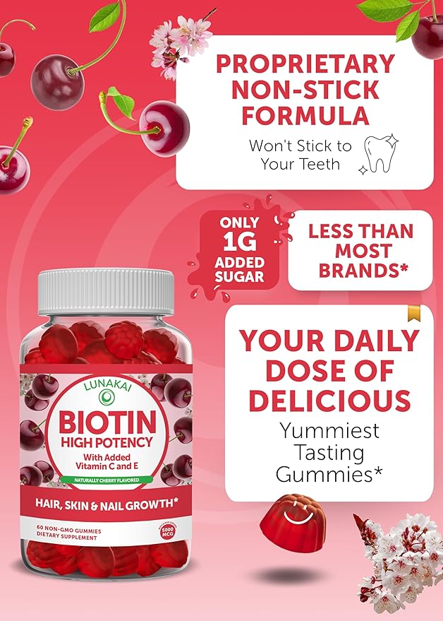 Lunakai Vitamin E and Biotin Gummies Bundle - 3000 mcg Gummies for Adults Energy Support and Bone Health - Vitamins for Hair Skin and Youthful Appearance