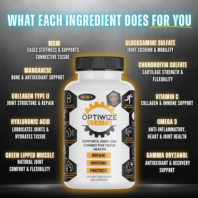 10-N-1 Joint Support Hydrolyzed CollagenMSM Hyaluronic Acid GlucosamineChondroitin &amp More- Targets Joint Discomfort Improves Mobility &amp Flexibility 320 Caps for Men &amp Women Made in US