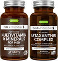 Multivitamin &amp Minerals for Men + Astaxanthin Complex Vegan Bundle Sustained Release Advanced Multivitamin + 4 mg H. Pluvialis Natural Astaxanthin by Igennus