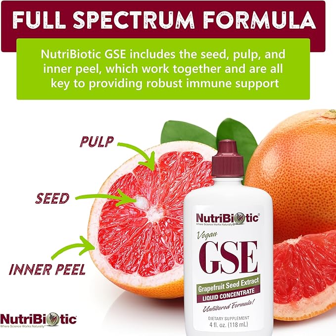 NutriBiotic – GSE 4 Oz Liquid | The Original Grapefruit Seed Extract Premium Concentrate with Bioflavonoids | Vegan Gluten Free Non-GMO (Pack of 2)