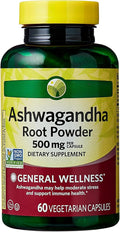 KP+ Ashwagandha Root Powder 500 mg | General Wellness | May Help Moderate Stress &amp Support Immune Health | Dietary Supplement | 60 Vegetarian Capsules | Pack of 1