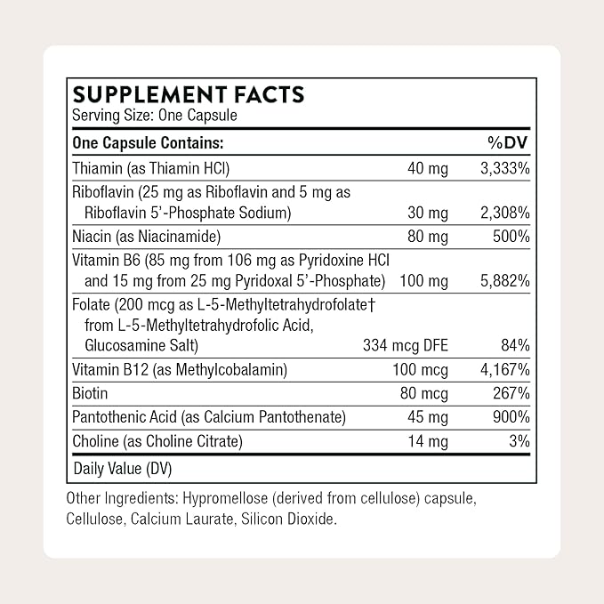 THORNE - B-Complex #6 - Vitamin B Complex with Active Forms of Essential B Vitamins &amp Extra B6-60 Servings