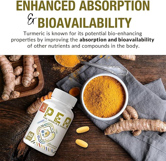 1500 MG Palmitoylethanolamide with Luteolin 98% &amp Turmeric High Absorption Micronized Pea Supplement for Discomfort Management- USA Made - 60 Tablets