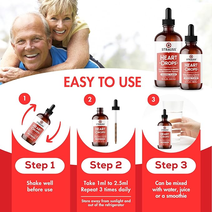 Strauss Naturals Heart Drops – Heart Health Supplements w/Garlic Supplements &amp Premium Aged Garlic Extract to Help Maintain a Healthy Cardiovascular System - Vegan &amp Non-GMO – Cinnamon 100ml