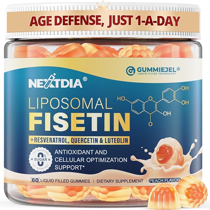 Liposomal Fisetin 200mg &amp Resveratrol Complex 500mg Liquid Gummies - Longevity &amp Cell Renewal Support - 98% High Purity FisetinTrans-Resveratrol Quercetin Luteolin with Vitamins C &amp E 1-