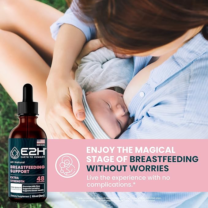 E2H Breastfeeding Supplement and Lactation Support - Liquid Lactation Supplement - Contains Fenugreek Milk Thistle Fennel and More - No Alcohol - Vegan - 2 Fl Oz