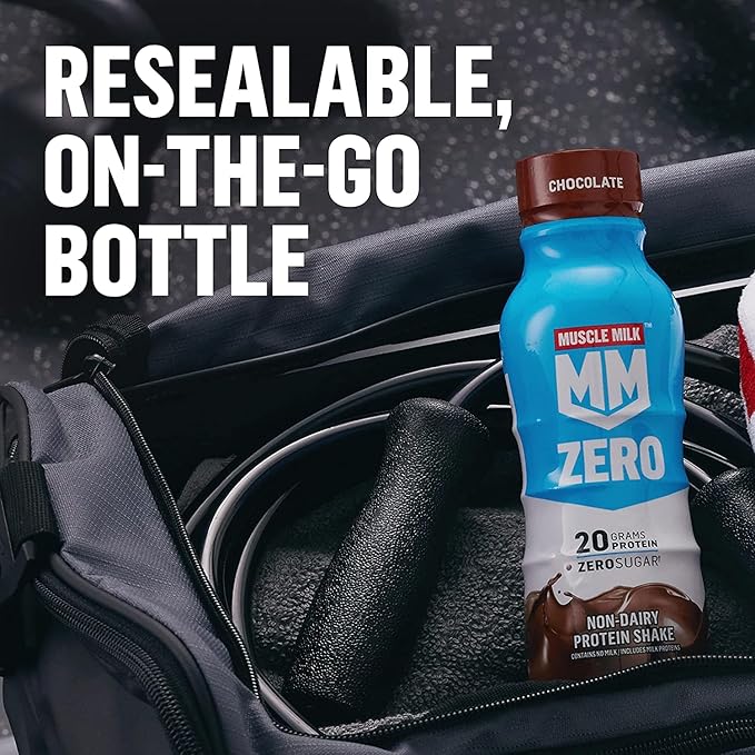 Muscle Mik ZERO Shake Chocolate 11.16 Fl Oz Bottles (Pack of 12) + Muscle Milk Zero 100 Calorie Protein Powder Chocolate 15g Protein 1.65 Pound 25 Servings