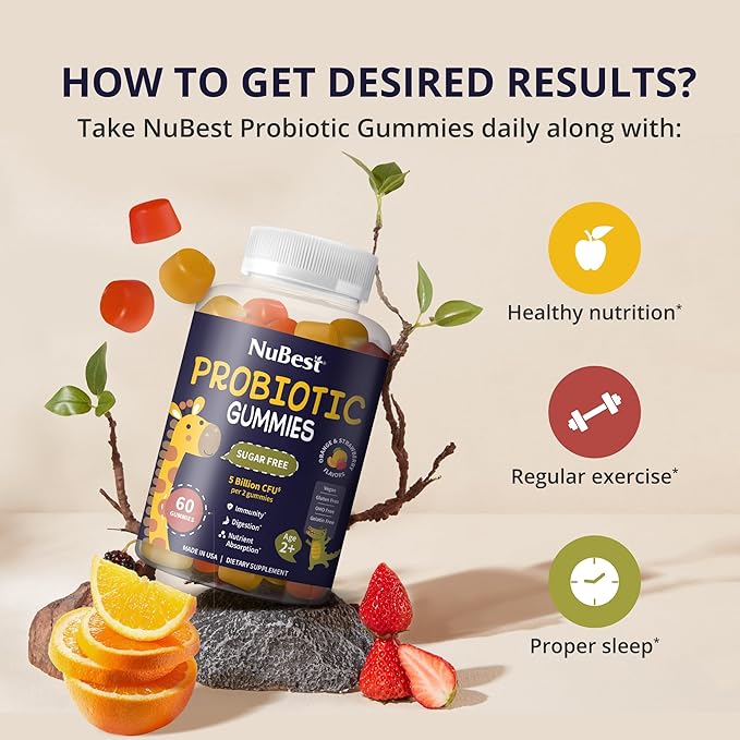 NuBest Bundle Tall Gummies &amp Probiotic Gummies - Daily Nutrition for Bone Growth Brain Growth Eye Health Immunity &amp Digestive Support for Kids &amp Teens