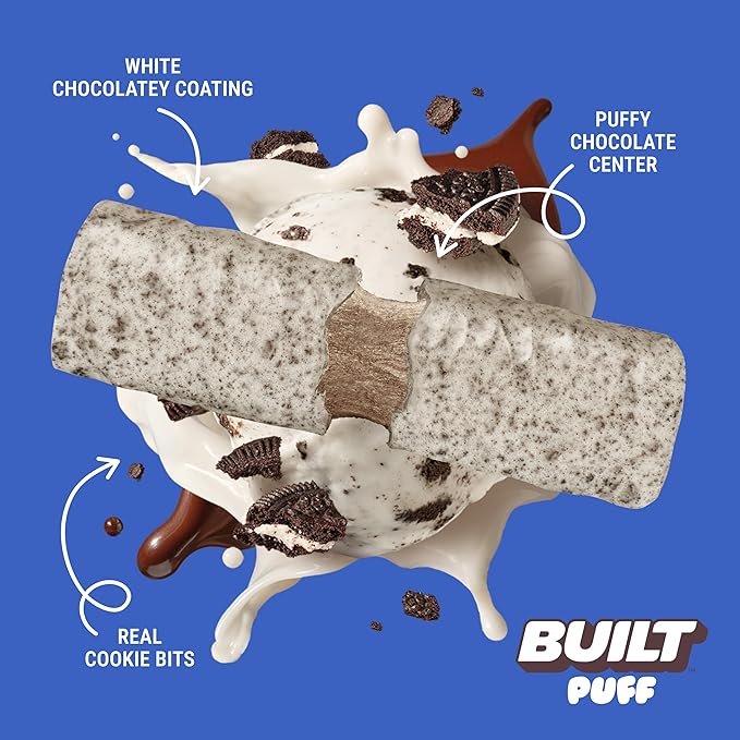 BUILT Bar Puff Protein Bars - Cookies 'N Cream - 17g Protein Snack Bars with Collagen - Calorie Conscious No Gluten Free - 12 Count