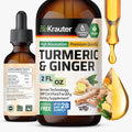BIO KRAUTER® Turmeric and Ginger Supplement - Pure Vegan Liquid Turmeric &amp Ginger Tincture with Pepper 2 Fl.Oz 28 Days of Supply - Curcumin Drops for Joint Support Antioxidant &amp Immune Suppor