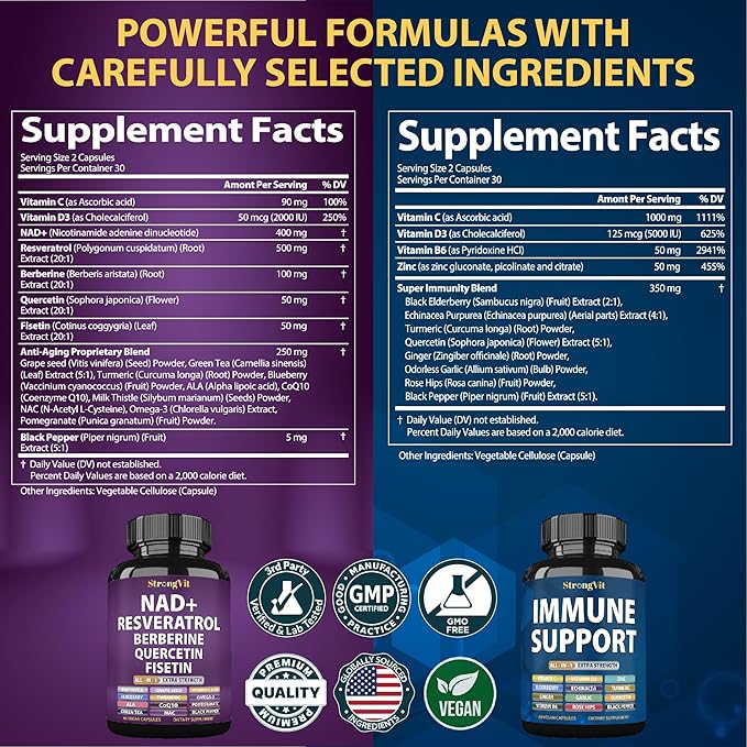 NAD Supplement &amp Immune Support Bundle (120 Capsules)