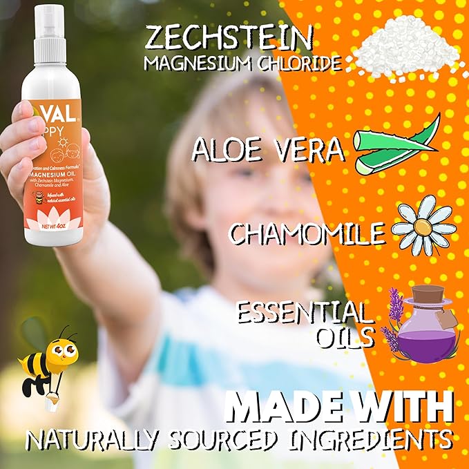 VAL Kids Relaxation Bundle | Magnesium Roll-On (3oz) + Magnesium Oil Spray (4oz) | Calm &amp Mood Support with Chamomile &amp Shea Butter | USA Made