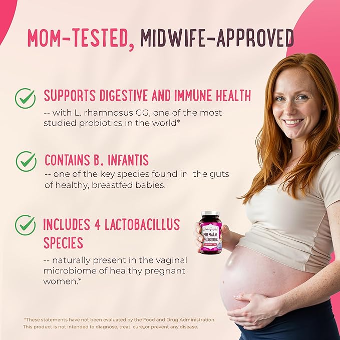 Mama Natural Prenatal Probiotics for Women – Gut &amp Immune Support for Pregnancy Breastfeeding &amp Postpartum* | 25 Billion CFU 12 Strain Probiotic &amp Prebiotic Blend to Support Mom and Baby
