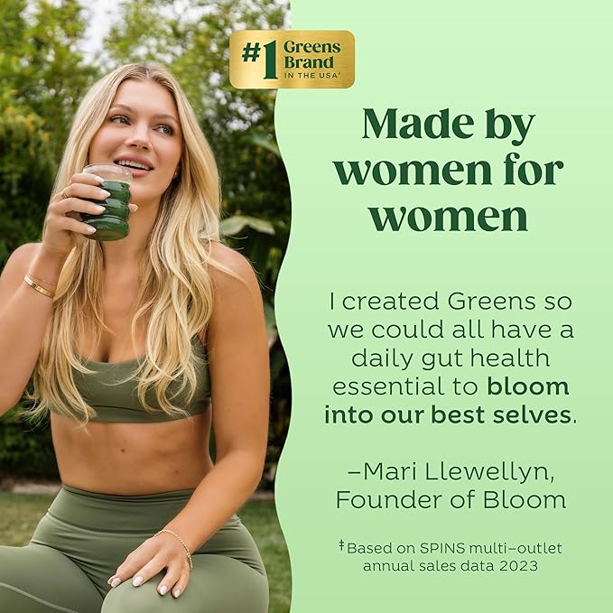 Bloom Nutrition Superfood Greens Powder Digestive Enzymes with Probiotics and Prebiotics Gut Health Bloating Relief for Women Chlorella Green Juice Mix with Beet Root 25 SVG Spiced Cranberry
