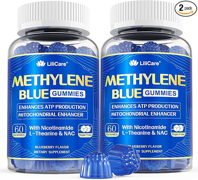 Methylene Blue Gummies for Humans Brain Supplement with NAC VIT B3 &amp L-Theanine Brain &amp Mitochondrial Support Enhances Energy Focus and Cognitive Clarity Sugar Free 120 Ct