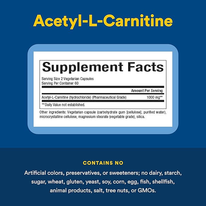 Natural Factors Acetyl L-Carnitine 500 mg Promotes a Healthy Memory Concentration and Brain Function 120 capsules (60 servings)