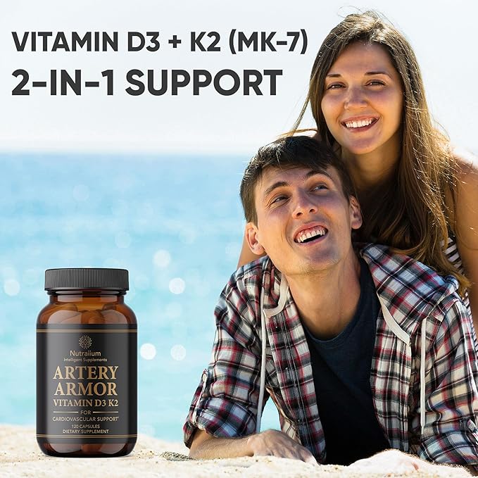 Vitamin D3 K2 Supplement 5000 IU 100 mcg MK7 – High Potency D3+K2 Capsules for Artery Health Heart Support &amp Strong Bones Non-GMO Third-Party Tested d3+k2 Vitamin Supplement Artery Armor -120 Cou