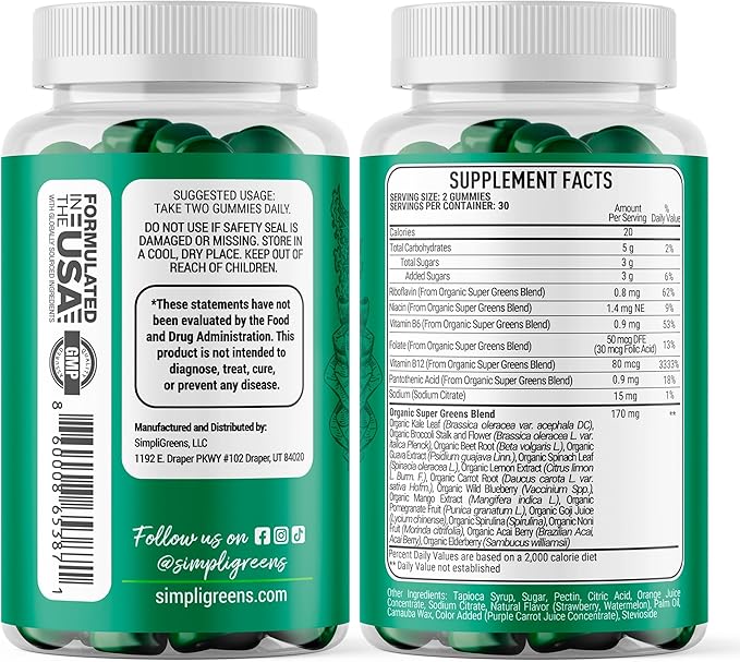 Vegan Superfood Gummies Supplement – 60 Count – Nutrient-Rich Gummy Vitamins – Supports Overall Wellness