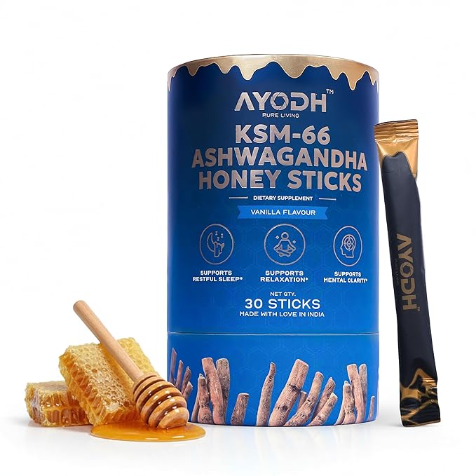 Ashwagandha Honey Sticks Ashwagandha KSM 66 Vanilla Syrup W Raw Honey Ashwagandha for Women/Men Easy To Consume Supports Relaxation Stamina Calmness &amp Immunity – Pack of 30 (0.25 Oz Each)