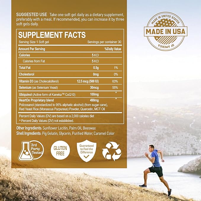 NANOWELL HeartOn Active CoQ10 Kaneka Ubiquinol 100 Plus Heart Health Supplement - 60 Softgels X 1 Box for 2 Months (60 Count)