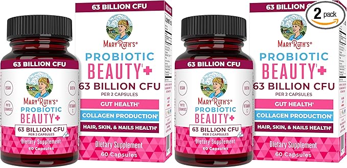 MaryRuth Organics Probiotic Beauty Capsules | Vegan Collagen Support | Anti Aging | Gut Health | Hair Skin and Nails Vitamins | Skin Care | Biotin | Non-GMO Project Verified | 60 Count (Pack of 2)