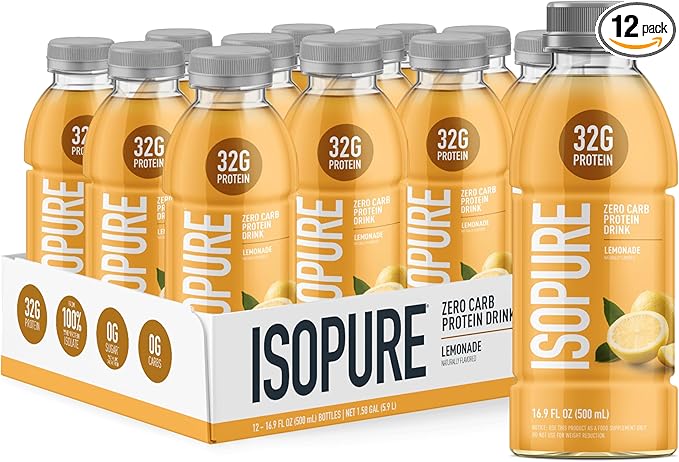Isopure Zero Carb 32g Clear Protein Ready-to-Drink Whey Protein Isolate Lemonade 12 Pack (Packaging May Vary)